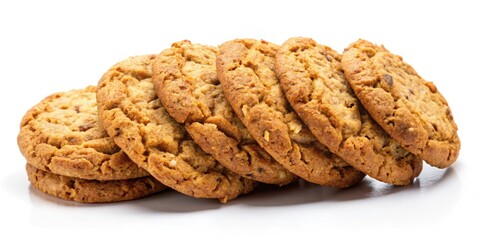 Oat cookies arranged on a white isolated background, oat, cookies, sweet, treat, snack, homemade, baked, tasty, delicious