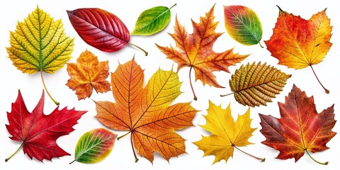 Colorful Clip Art of Fall Leaves in Various Shapes and Sizes Perfect for Autumn-Themed Design Projects