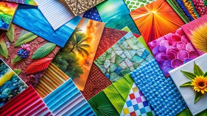 Fototapeta premium Colorful clipart paper sheets with various textures and designs for creative projects and presentations