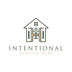 house illustration logo with letter H