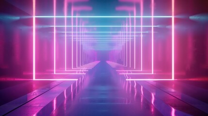 Fototapeta premium Geometric abstract 3d illustration background in futuristic corridor with neon ultraviolet light