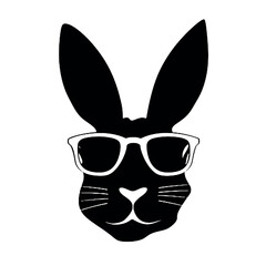 Sunglass-Wearing Black Rabbit Silhouette Isolated on White Background – Vector Illustration