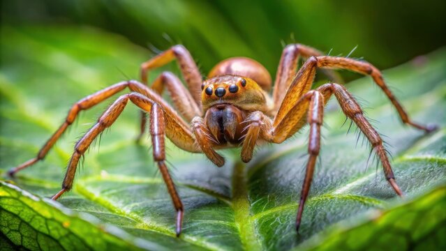 Close-up image of Cheiracanthium punctorium spider crawling on a leaf in its natural habitat, spider