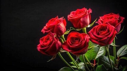 Obraz premium Red roses standing out against a black background, red, roses, flowers, black, background, contrast, elegant, romantic, symbol