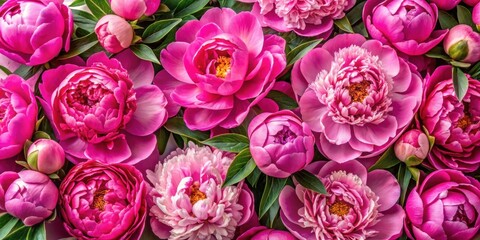 Top view of vibrant pink peonies flowers in full bloom , Peonies, pink, flowers, blooming, top view, vibrant, colorful