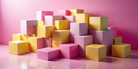 of pink and yellow geometric cubes, geometric shapes, cubes, , pink, yellow, abstract, background, design, colorful, vibrant