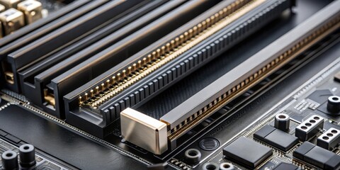 Close-up of PCI Express port slot on modern black motherboard, technology, hardware, electronic, computer
