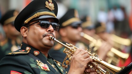 Military Band Musician Playing Trumpet