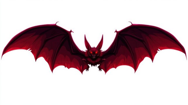 A striking red bat with wide wings, isolated on a white background.