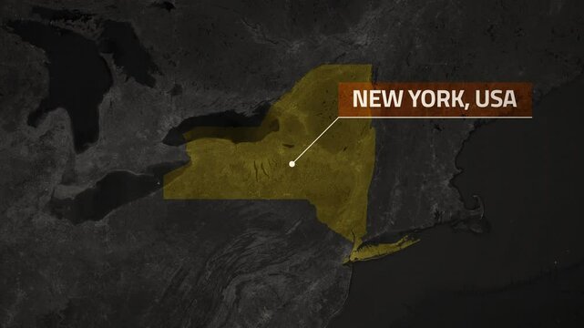 Map of New York, USA - Map Animation - New York GIS from World Map - Vox Map Style - State of USA - Infographic & Documentary Ready - 4K