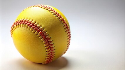 Yellow baseball with red stitch, sports, equipment, isolated, stitching, vibrant, colorful, round, shiny, leather, recreation