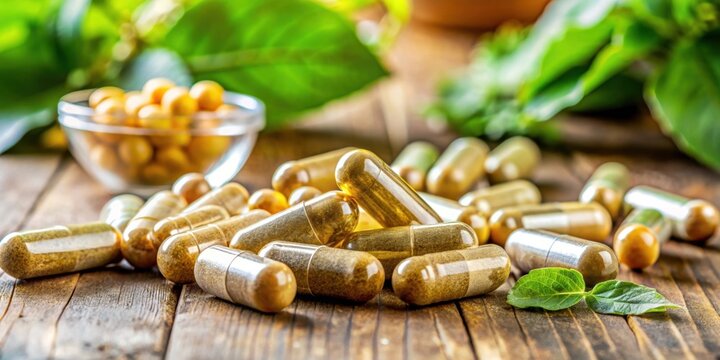 Licorine capsules and supplements on the table. Selective focus, licorine, capsules, supplements, table, selective focus
