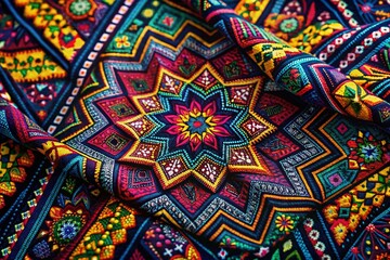 Fototapeta premium Colorful Geometric Pattern for Bandana Design with Vibrant Colors and Intricate Shapes for Fashion