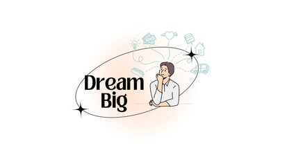 Illustration of a thoughtful person dreaming of future goals and aspirations, symbolizing hope, ambition, and inspiration in life.