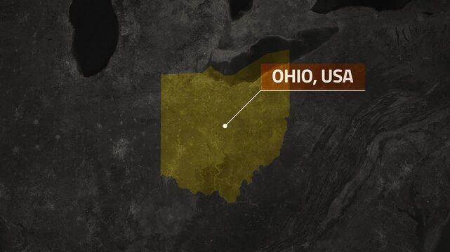 Map of Ohio, USA - Map Animation, Ohio GIS from World Map - Vox Map Style, State of USA, Infographic & Documentary Ready - 4K