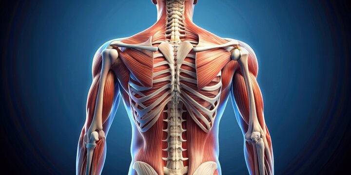 Muscles acting on the humerus from the back view showing labels, muscles, humerus, back view, anatomy