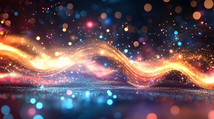 Technology digital wave background concept.Beautiful motion waving dots texture with glowing defocused particles. Cyber or technology background. 