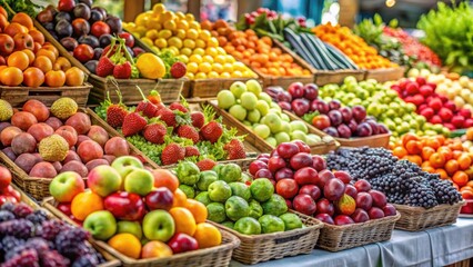 Fresh fruits on display at farmers market , stack, green pears, pile, fresh, red apples, green apples, outdoor, baskets, market