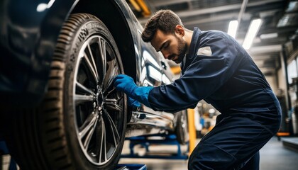This image we can see mechanic working car Asian male technician