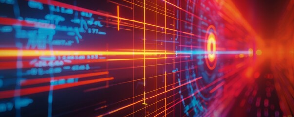 Obraz premium Abstract digital data stream with glowing lines and code.