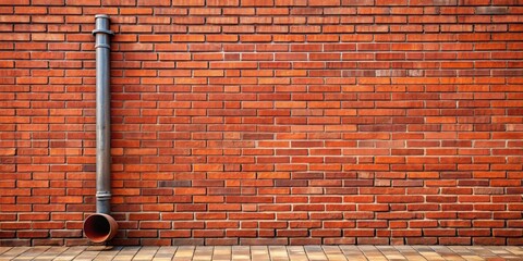 Bottom of a red brick wall with two metal downspouts and a pit , brick wall, red, bottom, metal...