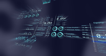 Image of financial data processing over dark background