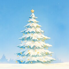 Candy-covered Christmas tree, twinkling lights and snowflakes, festive fantasy background, watercolor style, watercolor illustration, having ample space for text