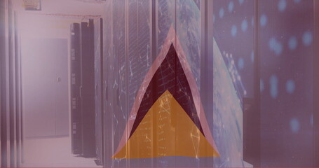 Abstract geometric shapes image over data servers in technology environment