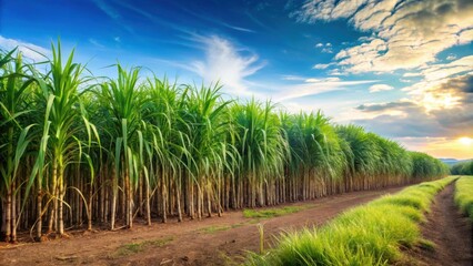 Obraz premium Sugarcane plantation isolated on background, agriculture, farming, crop, sugarcane, field, plantation, farm, tropical, harvest