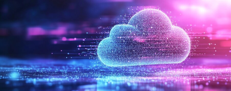 Digital illustration cloud computing concept center made up Abstract 3D