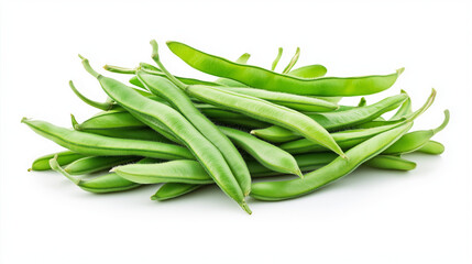 Cluster beans photographed isolated against a white background.