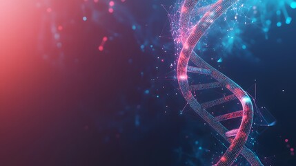 Abstract representation of DNA double helix with glowing particles