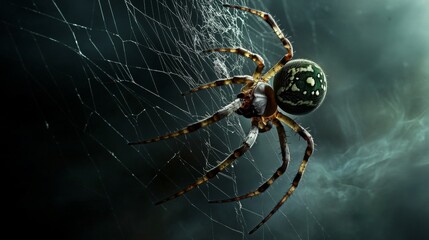 Obraz premium Close-up spider its web center image body facing Silhouette of a creepy