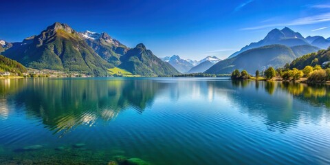 Swiss lake with picturesque mountain range , Switzerland, lake, Alps, landscape, scenic, water, nature, reflection