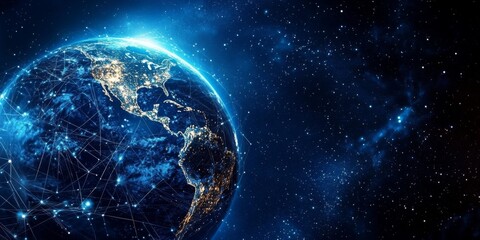 Close-up Earth night dark blue background is illuminated A stunning image