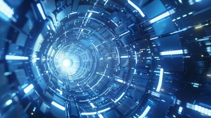 Fototapeta premium Abstract futuristic tunnel with glowing blue lights.