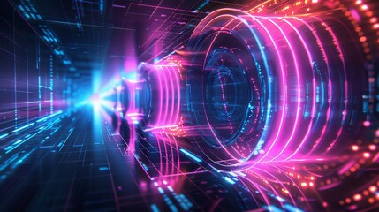 Fototapeta premium Abstract futuristic tunnel with glowing neon lights.