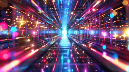 Fototapeta premium Abstract glowing tunnel with vibrant colors and streaks of light.