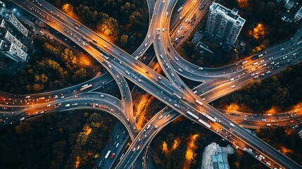 Aerial view busy highway intersection night made up Infrastructure analysis within