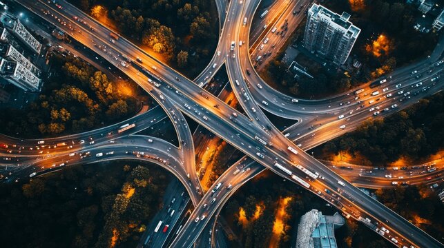 Aerial view busy highway intersection night made up Infrastructure analysis within
