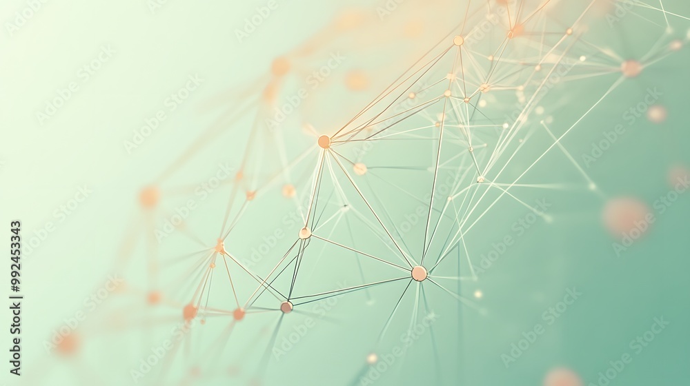 Poster abstract network of interconnected nodes with a light green background