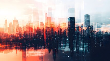Fototapeta premium abstract business modern background with cityscape double exposure. 