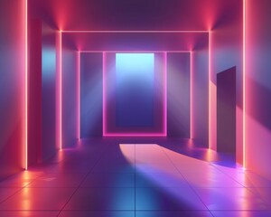 Abstract neon glow illuminates a modern room, creating a vibrant and futuristic atmosphere.