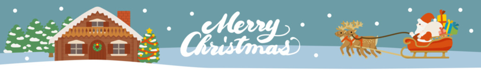 サンタクロースがおもちゃを配る様子のベクターイラストバナー