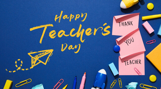 Inscription on a blue background: "Happy Teacher's Day!"