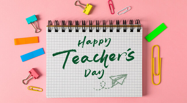 Inscription on a pink background: "Happy Teacher's Day!"