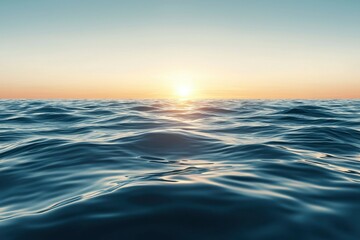 Obraz premium Calm Ocean Surface with Sunset Glowing in the Distance