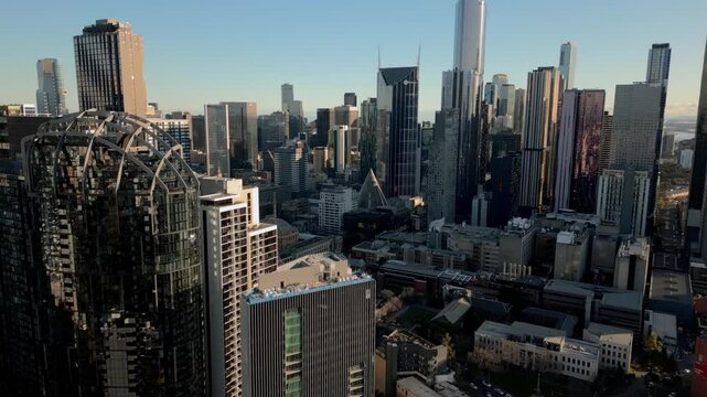 4K cinematic urban drone footage of Melbourne skyline 2
