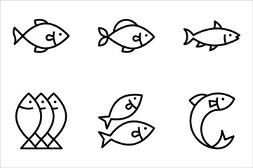 Fish vector icons set. Vector outline fish icons. Fishing symbols. Seafood icons, vector illustration on white background