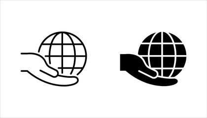 globe in hand icon set. world and earth vector icon for web vector illustration on white background